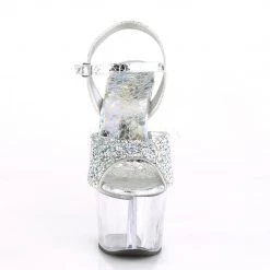 PLEASER SKY-309RS SILVER RHINESTONE 7 INCH HIGH HEEL PLATFORM SHOES SALE SIZE 7