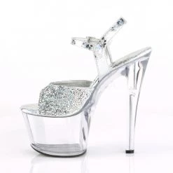 PLEASER SKY-309RS SILVER RHINESTONE 7 INCH HIGH HEEL PLATFORM SHOES SALE SIZE 7