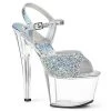 PLEASER SKY-309RS SILVER RHINESTONE 7 INCH HIGH HEEL PLATFORM SHOES SALE SIZE 7