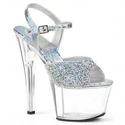 PLEASER SKY-309RS SILVER RHINESTONE 7 INCH HIGH HEEL PLATFORM SHOES SALE SIZE 7