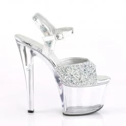 PLEASER SKY-309RS SILVER RHINESTONE 7 INCH HIGH HEEL PLATFORM SHOES SALE SIZE 7