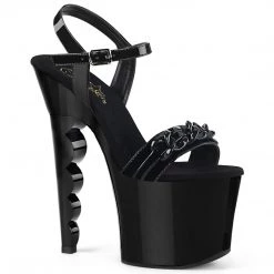 PLEASER SCALLOP-712 BLACK SHINY 7 INCH HIGH HEEL PLATFORM SHOES SALE SIZE 7