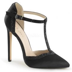 PLEASER SEXY-25 BLACK SATIN 5 INCH HIGH HEEL SINGLE SOLE SHOES SIZE 6