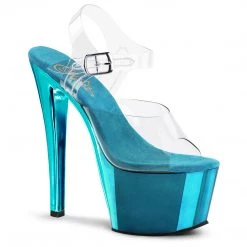 PLEASER SKY-308 TURQUOISE CHROME 7 INCH HIGH HEEL PLATFORM SHOES SIZE 8