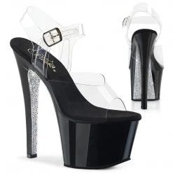 PLEASER SKY-308CRS BLACK SILVER RHINESTONE 8 INCH HIGH HEEL PLATFORM SHOES SIZE 8