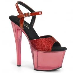 PLEASER SKY-309 RED TINTED GLITTER 7 INCH HIGH HEEL PLATFORM SHOES SIZE 7 SALE