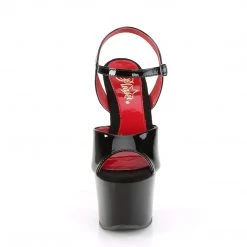 PLEASER SKY-309 BLACK SHINY CHROME PLATED 7 INCH HIGH HEEL PLATFORM SHOES