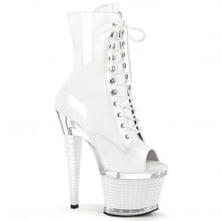 PLEASER SPECTATOR-1021 WHITE 7 INCH OPEN TOE ANKLE BOOTS