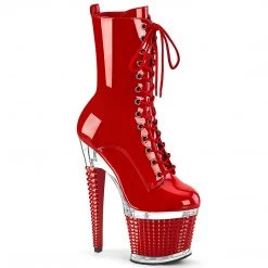 PLEASER SPECTATOR-1040 RED 7 INCH HIGH HEEL PLATFORM ANKLE BOOTS