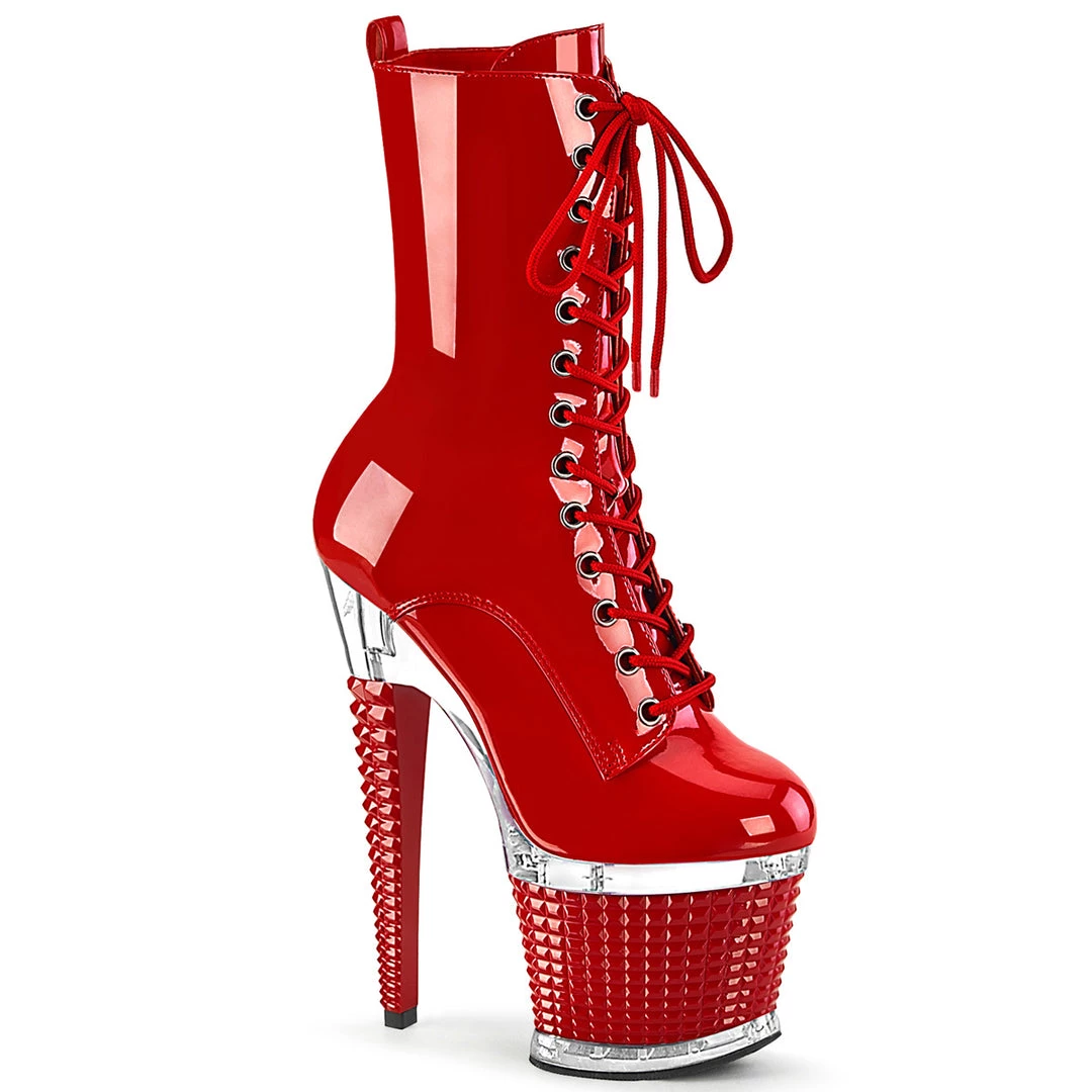 PLEASER SPECTATOR-1040 RED 7 INCH HIGH HEEL PLATFORM ANKLE BOOTS