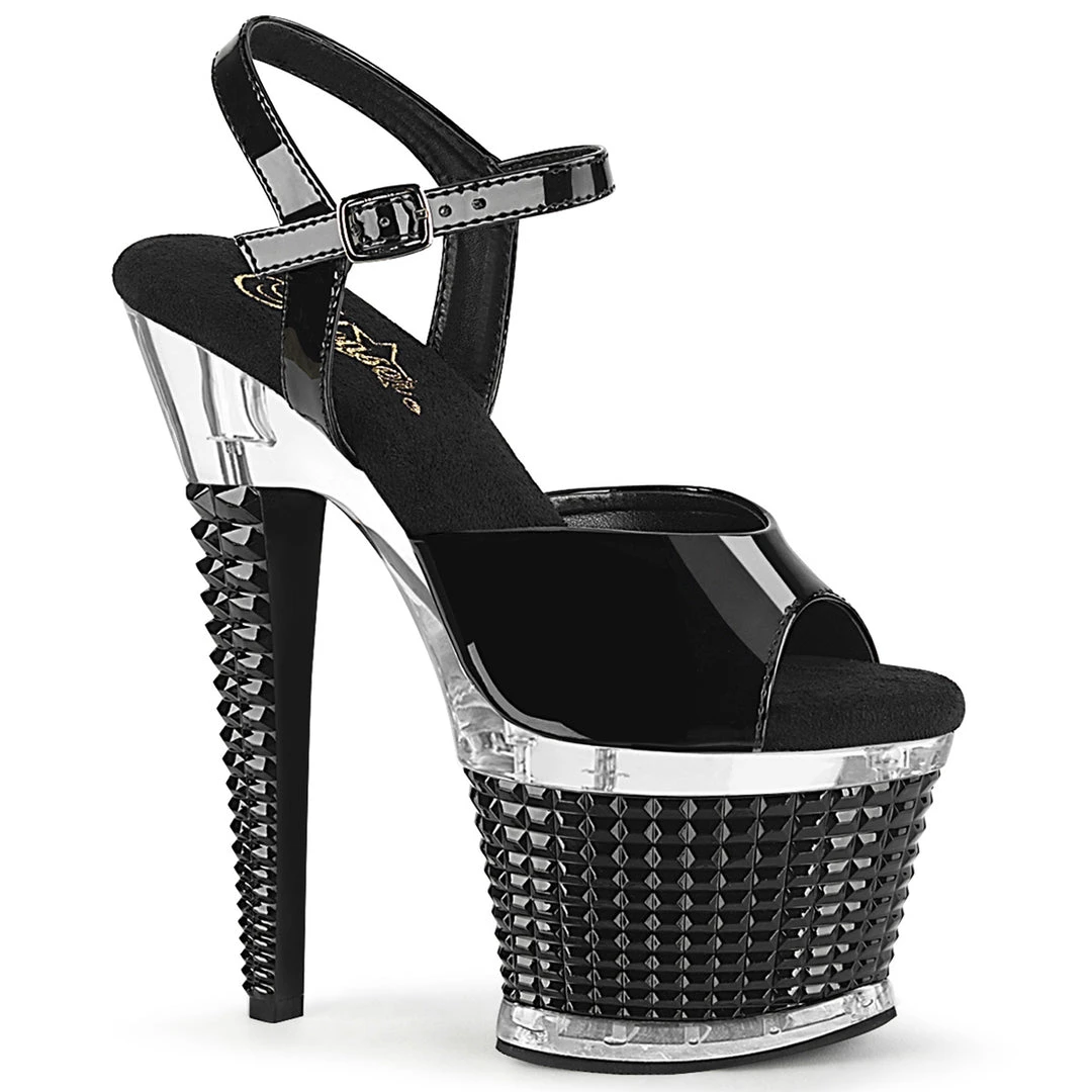 PLEASER SPECTATOR-709 BLACK SHINY 7 INCH HIGH HEEL PLATFORM SHOES SIZE 8
