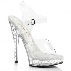 FABULICOUS FABULICIOUS SULTRY-608SDT CLEAR RHINESTONE BODY FITNESS 6 INCH HIGH HEEL SHOES SIZE 6