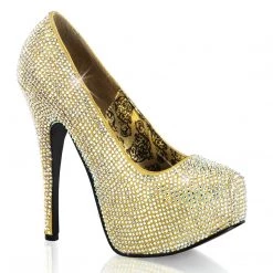 FABULICIOUS TEEZE-06 GOLD RHINESTONE 5.75 INCH HIGH HEEL SHOES SIZE 9