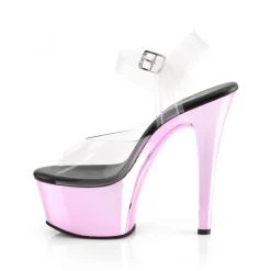 PLEASER ASPIRE-608 BABY PINK CHROME 6 INCH HIGH HEEL PLATFORM SHOES SIZE 7