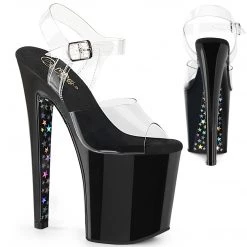 PLEASER XTREME-808CHS BLACK HOLOGRAPHIC STAR 8 INCH HIGH HEEL PLATFORM SHOES SIZE 9