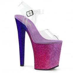 PLEASER XTREME-808OMBRE FUCHSIA BLUE GLITTER 8 INCH HIGH HEEL PLATFORM SHOES SIZE 6
