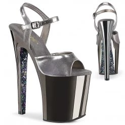 PLEASER XTREME-809TTG PEWTER GLITTER CHROME 8 INCH HIGH HEEL PLATFORM SHOES